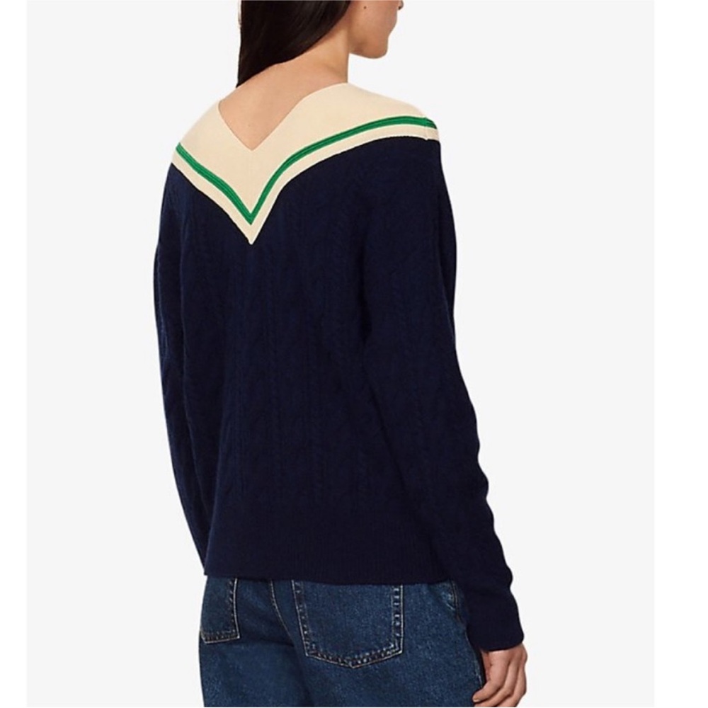 Sandro Guilhem cable knit sweater anchor navy blue green size 0 wool cashmere - Picture 8 of 8